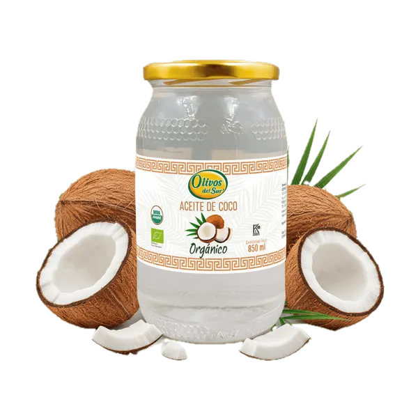 Aceite de coco virgen en pote de vidrio 850ml - Vista frontal del producto