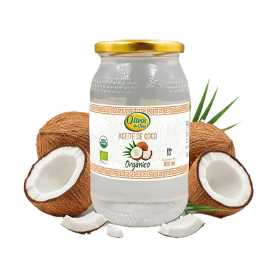 Aceite de coco virgen en pote de vidrio 850ml - Vista frontal del producto